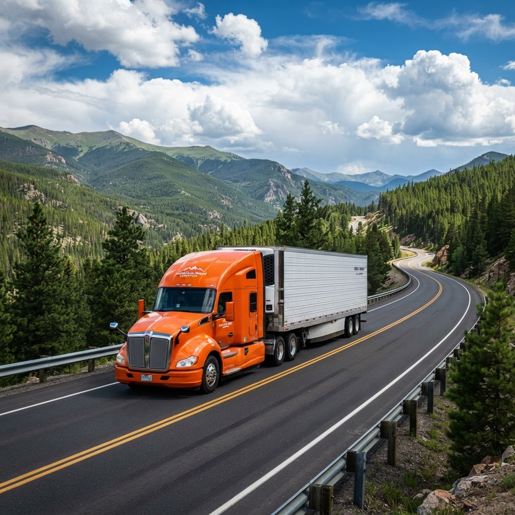 Orange SEPADA truck driving on a mountain highway